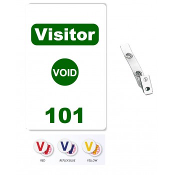 Custom Printed Numbered Self Expiring PVC Visitor Badges + Strap Clips - 10 pack